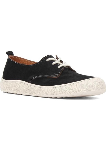 Kadın Siyah Bağcıklı Kalın Tabanlı Süet Deri Ayakkabı modelleri