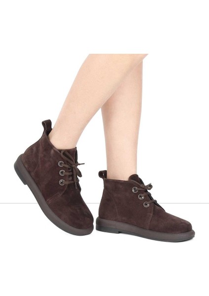 Kadın Kahverengi Bağcıklı Süet Deri Bot fiyatları