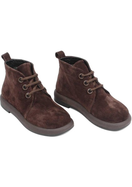 Kadın Kahverengi Bağcıklı Süet Deri Bot