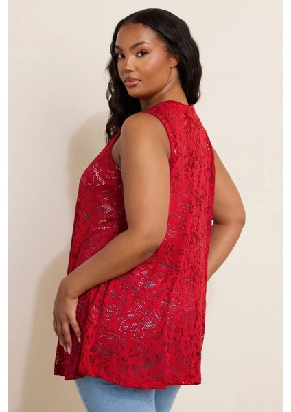 Büyük Beden V Yaka Sıfır Kol Astarsız Dantel T-Shirt 304104 indirimleri