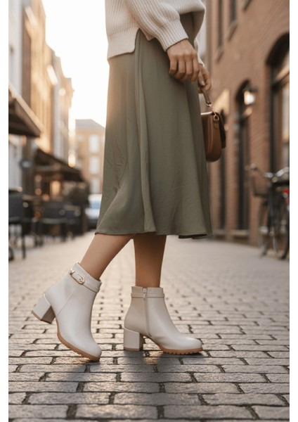 Rober Bej Tokalı Deri ( 5 cm Topuklu ) Günlük Kullanım Kadın Botu fiyatları