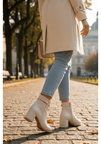 Rober Bej Tokalı Deri ( 5 cm Topuklu ) Günlük Kullanım Kadın Botu fırsatları