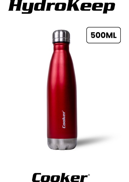 CKR2071 Hydrokeep 500 ml Paslanmaz Çelik Termos – Çift Kat Vakumlu, Sızdırmaz Kapaklı, 6 Saat Sıcak & Soğuk Tutma” Kırmızı