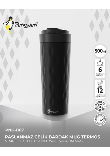 PNG-1167 500ml Flip Kapak Desenli Çelik Mug | 6 Saat Sıcak 12 Saat Soğuk | Sızdırmaz & BPA Free indirimleri