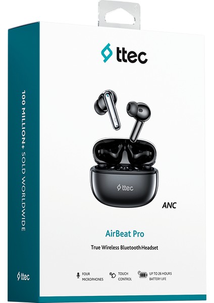Airbeat Pro Gerçek Kablosuz Tws Bluetooth Kulaklık Parlak Siyah - 2KM161