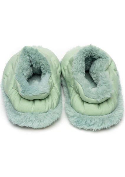 Yumuşak Tüylü Esnek Hafif Dayanıklı Mint Yeşili Kadın Peluş Ev Ayakkabısı