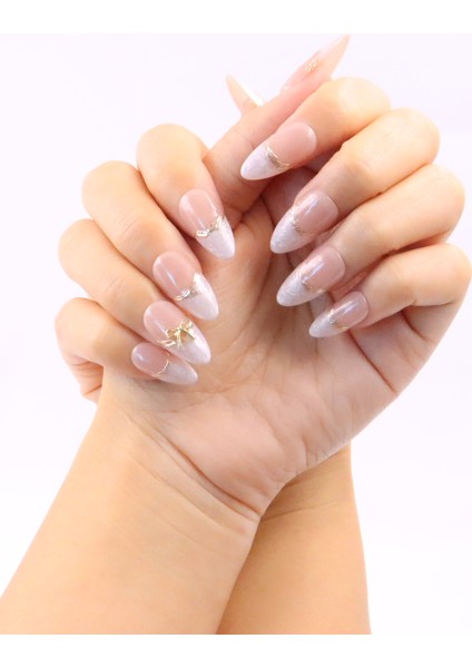 10'lu Ten Rengi Uzun Badem TT1258 Tekrar Kullanılabilir El Yapımı Protez Takma Tırnak - Ten Rengi-L