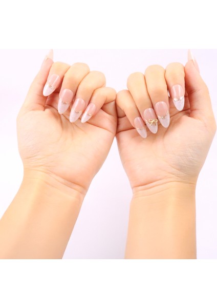 10'lu Ten Rengi Uzun Badem TT1258 Tekrar Kullanılabilir El Yapımı Protez Takma Tırnak - Ten Rengi-L