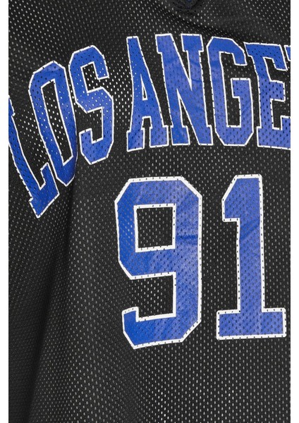 Büyük Beden V Yaka Kısa Kollu Baskılı File T-Shirt 304004