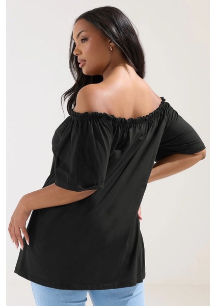 Büyük Beden Düşük Omuz Düğme Detaylı Straplez Bluz 322704 indirimleri