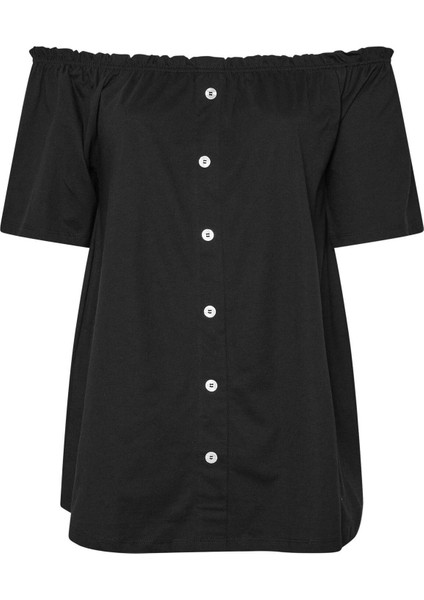 Büyük Beden Düşük Omuz Düğme Detaylı Straplez Bluz 322704