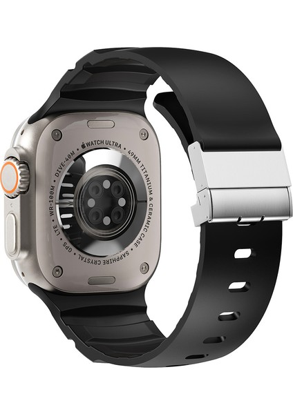 Apple Watch 8 (45MM) Uyumlu Metal Tokalı Silikon KORDON-145 Siyah