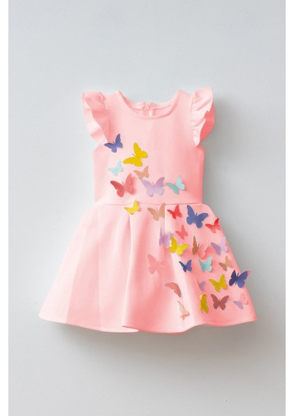 Ketbaby Kız Çocuk Pileli 3 Boyutlu Kelebekli Pembe Elbise - Koza KET001004-P