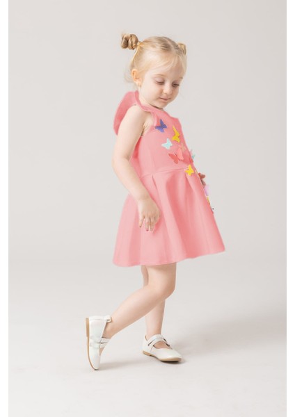 Ketbaby Kız Çocuk Pileli 3 Boyutlu Kelebekli Pembe Elbise - Koza KET001004-P fiyatları