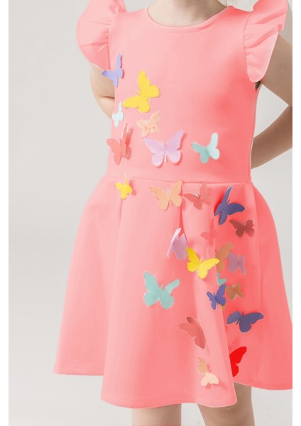 Ketbaby Kız Çocuk Pileli 3 Boyutlu Kelebekli Pembe Elbise - Koza KET001004-P fırsatları