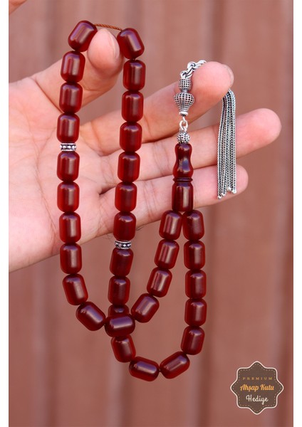 Koyu Kahve Kapsül Kesim Örgü Gümüş Püsküllü Sıkma Kehribar Tesbih 201024536