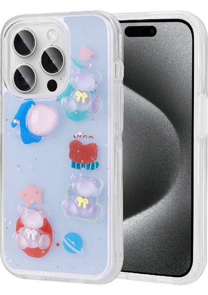 iPhone 15 Pro Max Uyumlu Kabartma Figürlü Parlak N7TH Minimini Silikon Kapak-Mor