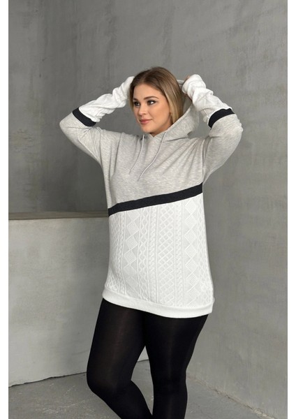 Büyük Beden Kapüşonlu Uzun Kollu Iki Parça Görünümlü Cepsiz Sweatshirt 300264 fiyatları