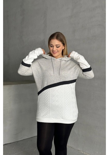 Büyük Beden Kapüşonlu Uzun Kollu Iki Parça Görünümlü Cepsiz Sweatshirt 300264 fırsatları