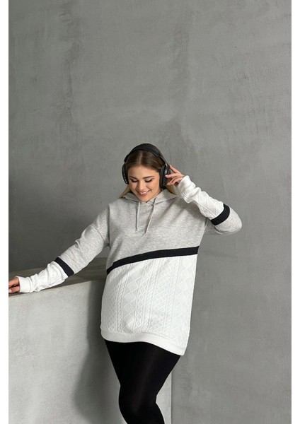 Büyük Beden Kapüşonlu Uzun Kollu Iki Parça Görünümlü Cepsiz Sweatshirt 300264 indirimleri