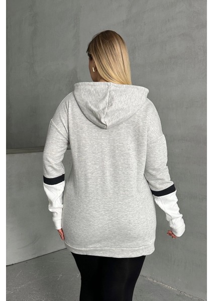 Büyük Beden Kapüşonlu Uzun Kollu Iki Parça Görünümlü Cepsiz Sweatshirt 300264