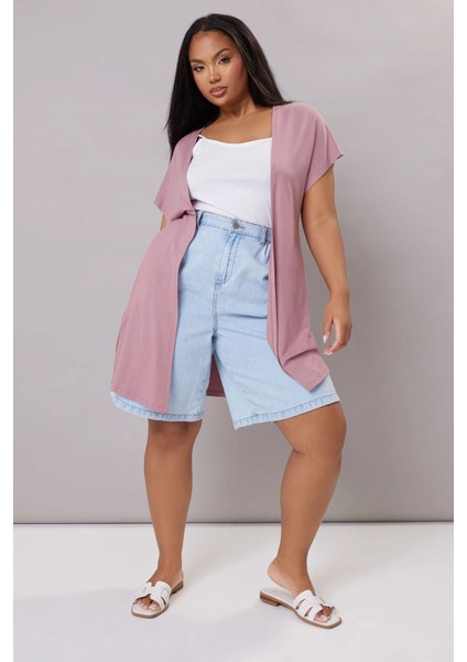 Büyük Beden Kısa Kollu Önü Kapamasız Ince Hırka 322645