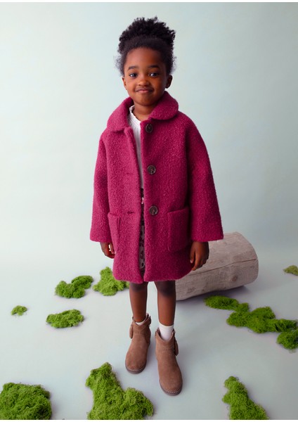 4439-48 Kız Çocuk Vişne Kürklü Mont