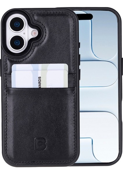 , Apple iPhone 17 Için, Hakiki Deri, El Yapımı Kartlıklı Kılıf, Iç Yüzeyi Kadife, Kömür Siyahı