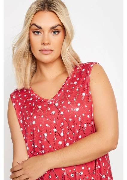 Büyük Beden V Yaka Dantel Detaylı Astarsız Sıfır Kollu Bluz 303247 fırsatları