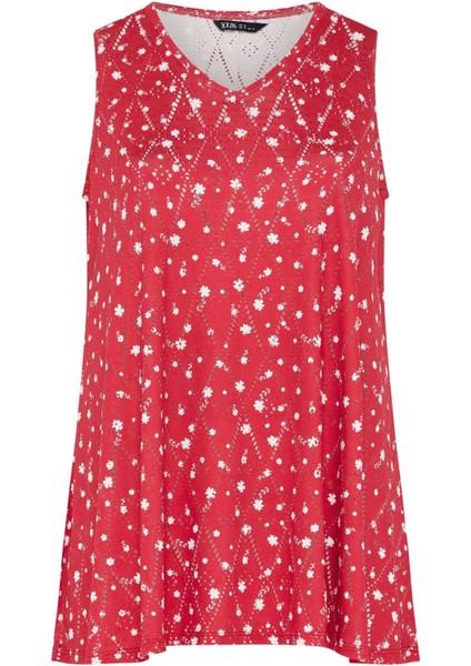 Büyük Beden V Yaka Dantel Detaylı Astarsız Sıfır Kollu Bluz 303247