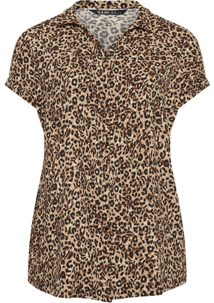 Büyük Beden Kısa Kollu Desenli Düğmeli Gömlek 321826 indirimleri