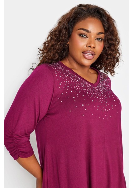 Büyük Beden V Yaka Zımbalı Yarım Kollu Bluz 285017 fiyatları