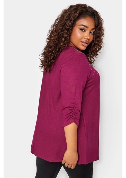 Büyük Beden V Yaka Zımbalı Yarım Kollu Bluz 285017 indirimleri