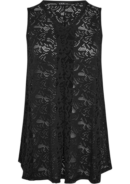 Büyük Beden V Yaka Sıfır Kol Astarsız Dantel Bluz 304101