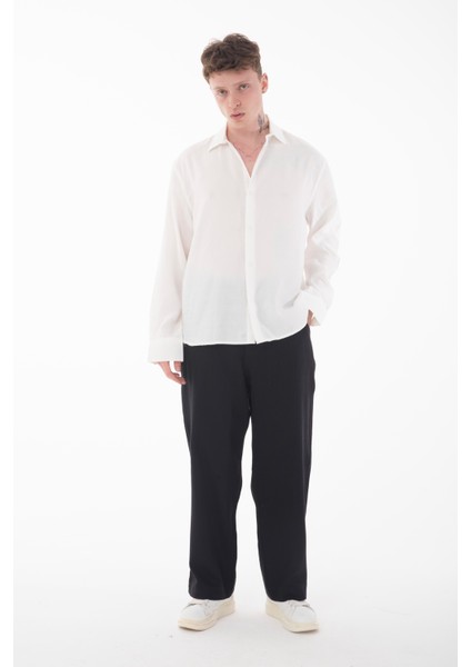 R-4415 Kemer Detaylı Keten Baggy Pantolon