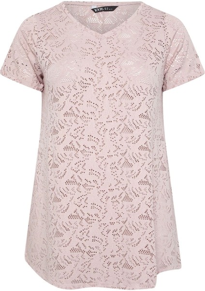 Büyük Beden V Yaka Kolsuz Astarsız Dantel T-Shirt 304090