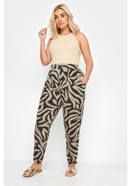 Büyük Beden Dar Paça Desenli Cepli Havuç Kesim Likralı Pantolon 143750