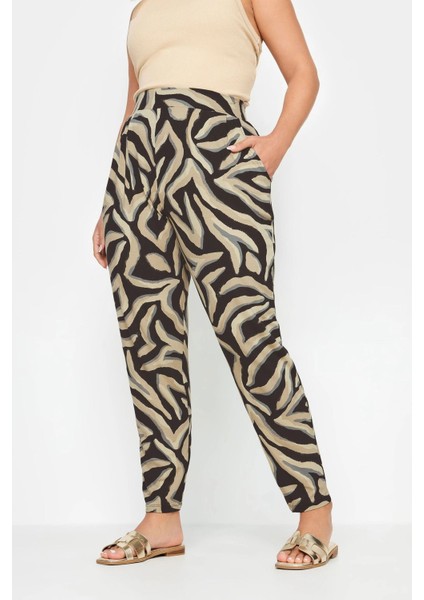 Büyük Beden Dar Paça Desenli Cepli Havuç Kesim Likralı Pantolon 143750 fiyatları