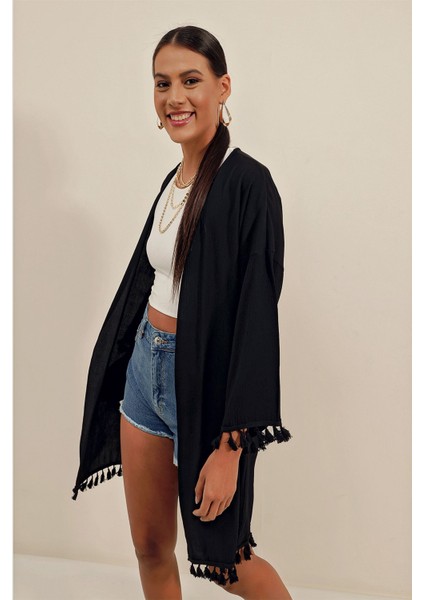 Kadın Bdart Ponpon Detaylı Midi Plaj Kimono Siyah modelleri