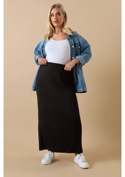 Büyük Beden Beli Lastikli Rahat Kalıp Cepsiz Streç Uzun Etek 160038 fiyatları