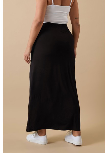 Büyük Beden Beli Lastikli Rahat Kalıp Cepsiz Streç Uzun Etek 160038 fırsatları