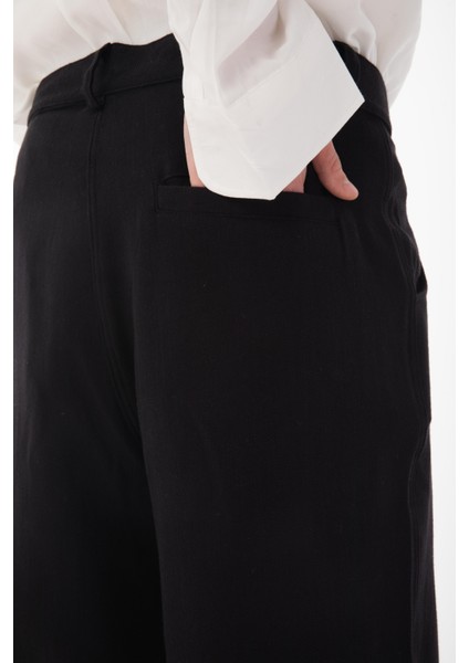 R-4415 Kemer Detaylı Keten Baggy Pantolon