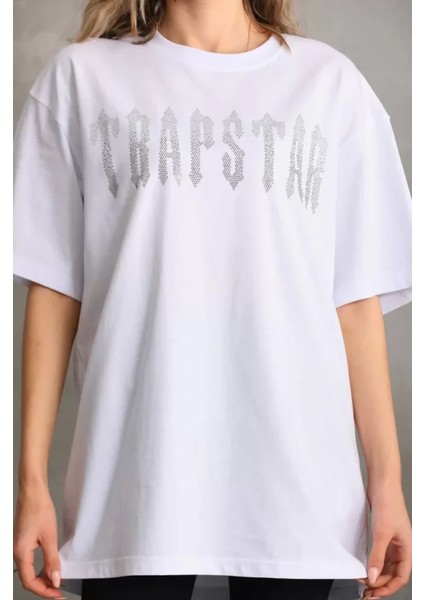 Mdb Unisex Taş Desenli Oversize Thirt Beyaz modelleri