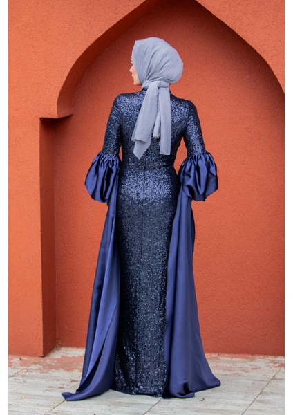 Celine Seyyar Pelerinli Balon Kol Abiye-Laci modelleri