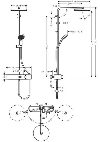 Hansgrohe Pulsify S Duş Kolonu 260 1jet, Ecosmart, Showertablet Select 400 ile - 24221000 modelleri