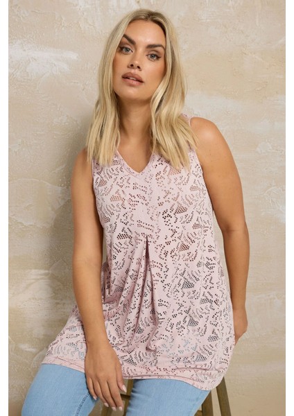 Büyük Beden V Yaka Sıfır Kol Astarsız Dantel Bluz 304103