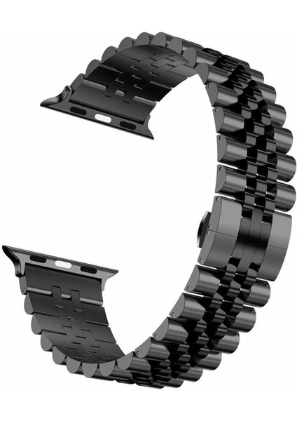 Apple Watch Se 3 (44MM) Uyumlu Zincir Görünümlü Metal Kordon-36 Siyah