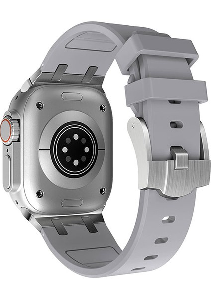 Apple Watch 5 (44MM) Uyumlu Metal Toka Tasarımlı Silikon Kordon-89 Gümüş modelleri