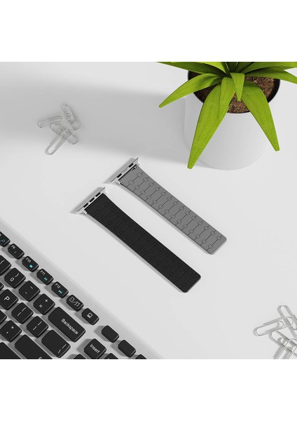 Apple Watch 9 (45MM) Uyumlu Mıknatıslı Silikon KORDON-111 Siyah fiyatları