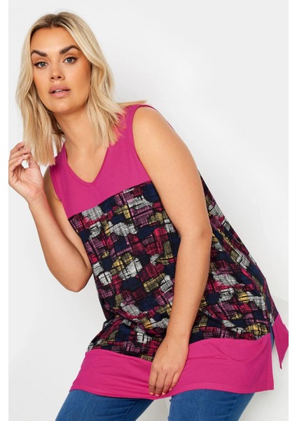 Büyük Beden Sıfır Kol V Yaka Desenli Likralı Bluz 303349